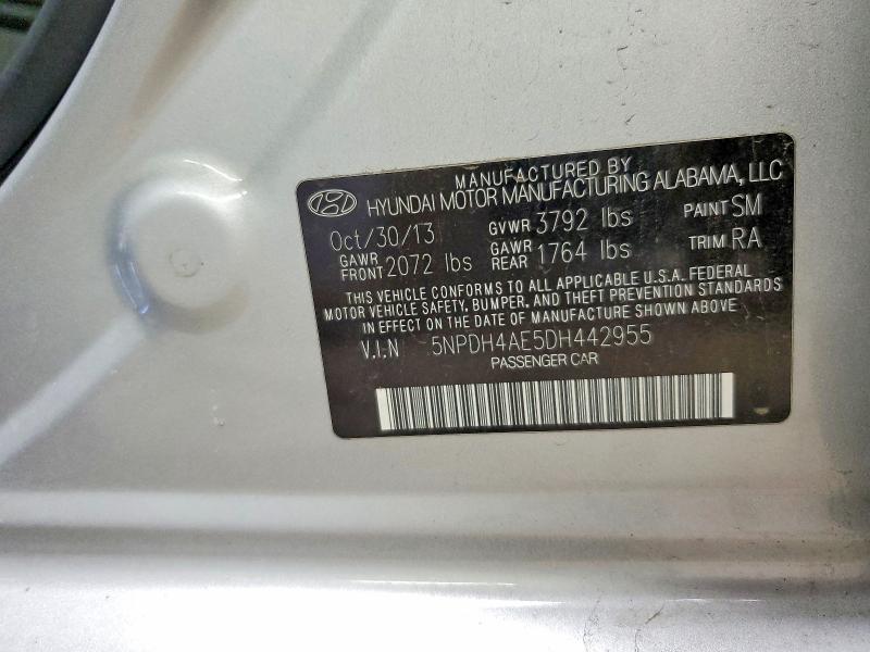 2013 Hyundai Elantra მანქანა იყიდება აუქციონზე, vin: 5NPDH4AE5DH442955, აუქციონის ნომერი: 50356946