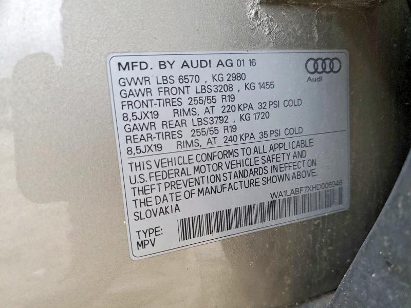 50049746 :رقم المزاد ، WA1LABF7XHD006946 vin ، 2017 Audi Q7 مزاد بيع