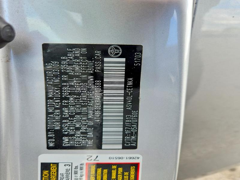 52087146 :رقم المزاد ، 4T4BF3EK8AR013688 vin ، 2010 Toyota Camry مزاد بيع