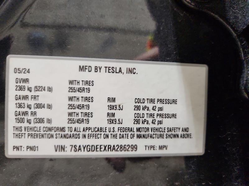49793916 :رقم المزاد ، 7SAYGDEEXRA286299 vin ، 2024 Tesla Model Y مزاد بيع