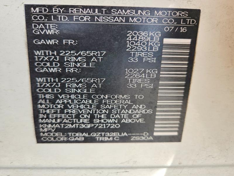 47869546 :رقم المزاد ، KNMAT2MT3GP721720 vin ، 2016 Nissan Rogue مزاد بيع