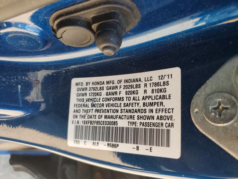Aukcja sprzedaży 2012 Honda Civic, vin: 19XFB2F85CE030085, numer aukcji: 49254136