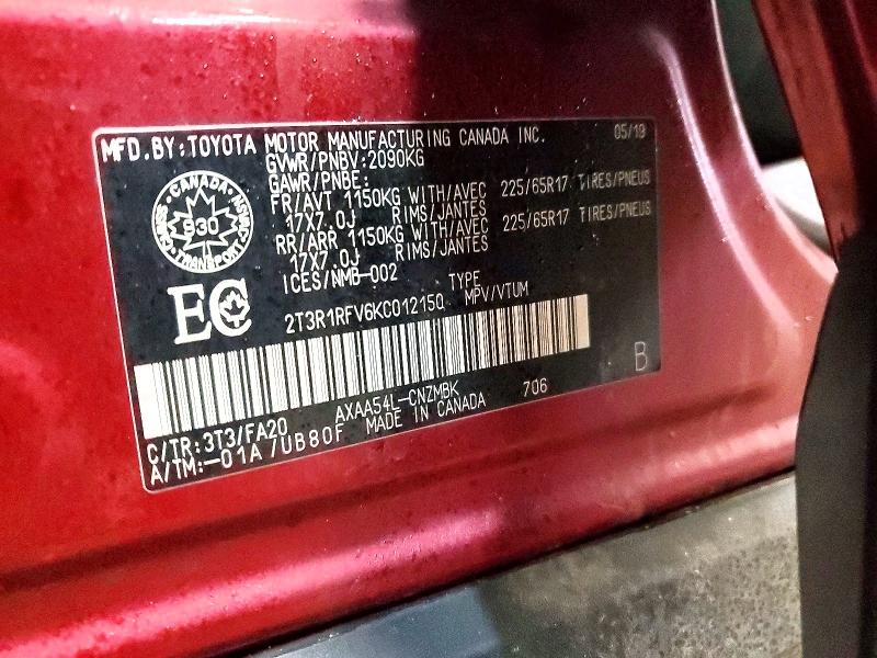Aukcja sprzedaży 2019 Toyota Rav4, vin: 2T3R1RFV6KC012150, numer aukcji: 48248946