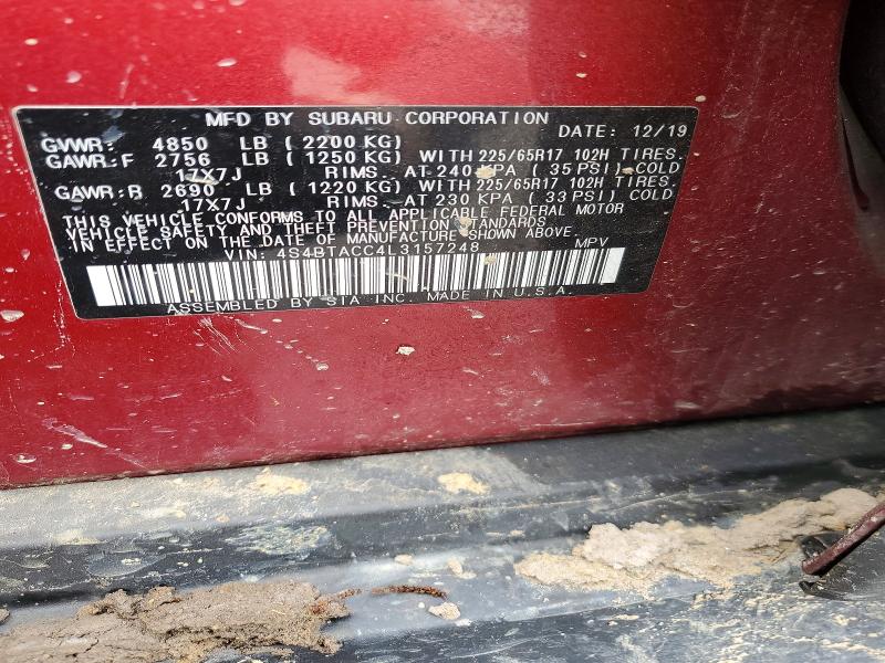 51148746 :رقم المزاد ، 4S4BTACC4L3157248 vin ، 2020 Subaru Outback مزاد بيع