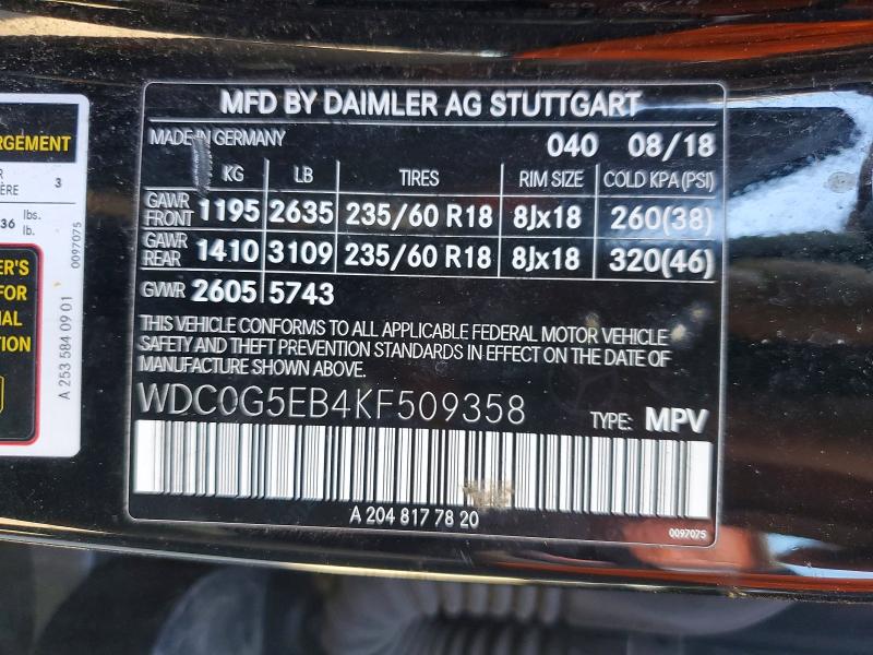 Продажа на аукционе авто 2019 Mercedes-benz Glc, vin: WDC0G5EB4KF509358, номер лота: 49463186