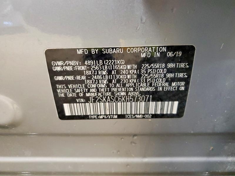 Продажа на аукционе авто 2019 Subaru Forester, vin: JF2SKASC6KH573071, номер лота: 49705486