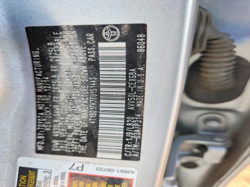 50522226 :رقم المزاد ، 4T1BD1FK7FU151443 vin ، 2015 Toyota Camry Hybrid مزاد بيع