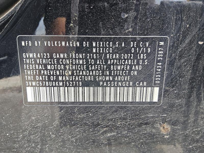 50524816 :رقم المزاد ، 3VWC57BU0KM152719 vin ، 2019 Volkswagen Jetta مزاد بيع