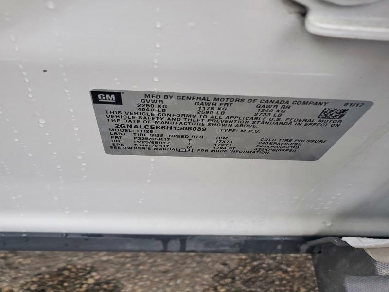 2017 Chevrolet Equinox მანქანა იყიდება აუქციონზე, vin: 2GNALCEK6H1568039, აუქციონის ნომერი: 51476936