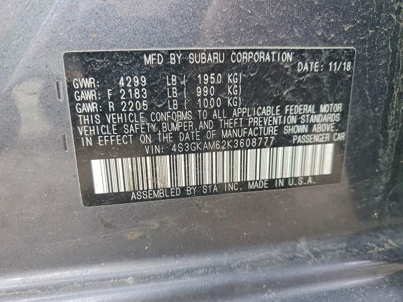 48504156 :رقم المزاد ، 4S3GKAM62K3608777 vin ، 2019 Subaru Impreza مزاد بيع