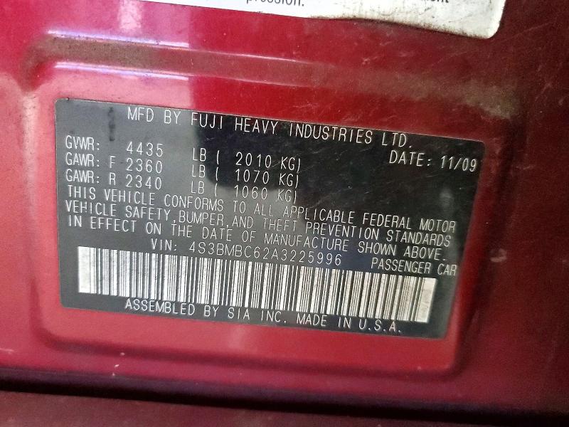 49853776 :رقم المزاد ، 4S3BMBC62A3225996 vin ، 2010 Subaru Legacy مزاد بيع