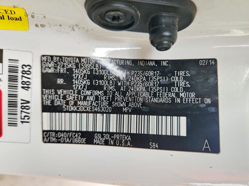 Продажа на аукционе авто 2014 Toyota Sienna, vin: 5TDKK3DCXES463020, номер лота: 51643316