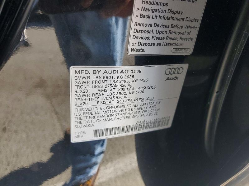 48866056 :رقم المزاد ، WA1BY74L58D060238 vin ، 2008 Audi Q7 مزاد بيع