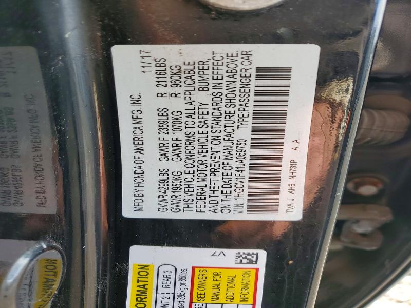 2018 Honda Accord მანქანა იყიდება აუქციონზე, vin: 1HGCV1F41JA059750, აუქციონის ნომერი: 50218456