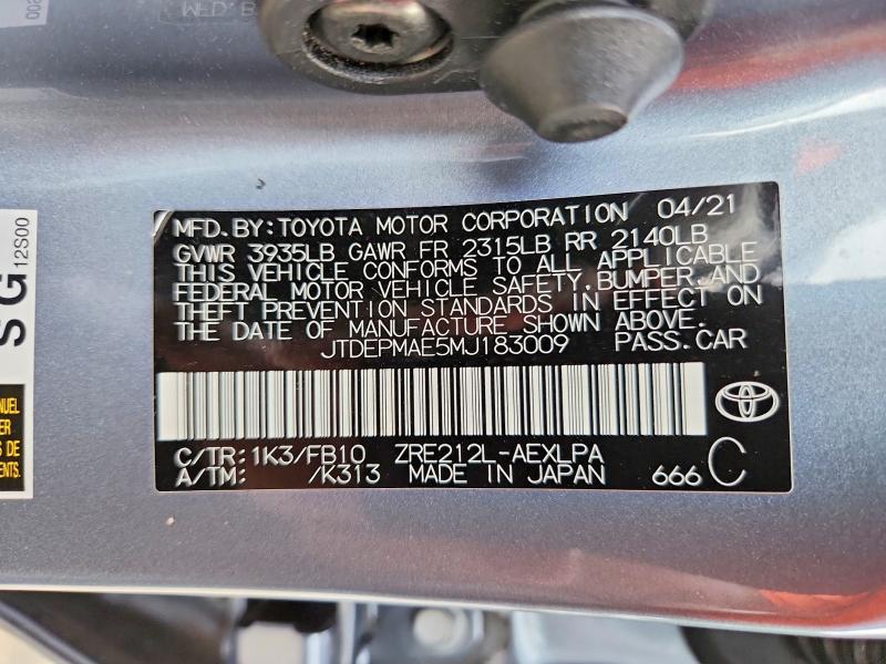 Продажа на аукционе авто 2021 Toyota Corolla, vin: JTDEPMAE5MJ183009, номер лота: 51627916