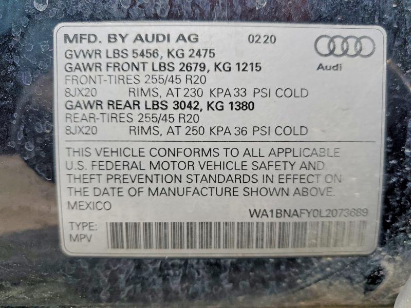 Aukcja sprzedaży 2020 Audi Q5, vin: WA1BNAFY0L2073689, numer aukcji: 50393016