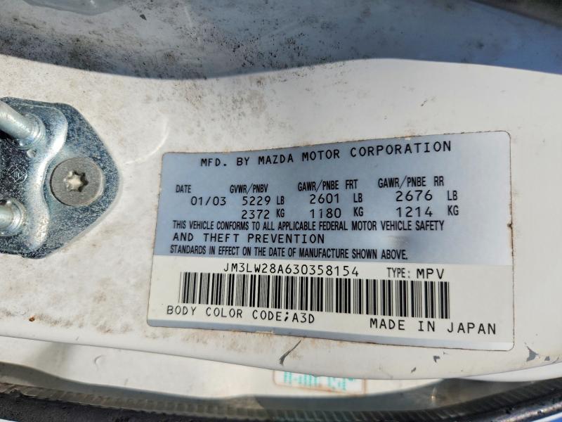 Aukcja sprzedaży 2003 Mazda Mpv, vin: JM3LW28A630358154, numer aukcji: 50076676