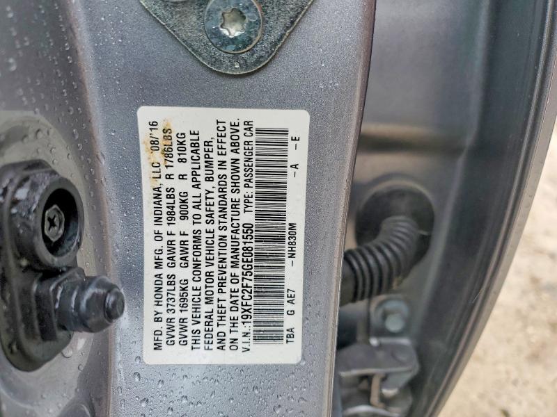 48186866 :رقم المزاد ، 19XFC2F75GE081550 vin ، 2016 Honda Civic مزاد بيع