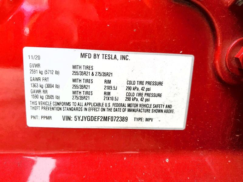 Aukcja sprzedaży 2021 Tesla Model Y, vin: 5YJYGDEF2MF072389, numer aukcji: 48975756