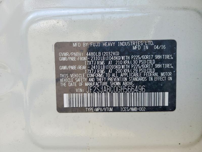 50190856 :رقم المزاد ، JF2SJABC0GH566496 vin ، 2016 Subaru Forester مزاد بيع