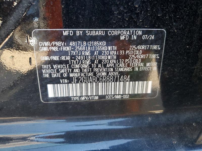 Продажа на аукционе авто 2024 Subaru Crosstrek, vin: JF2GUABC6R8871484, номер лота: 50041096