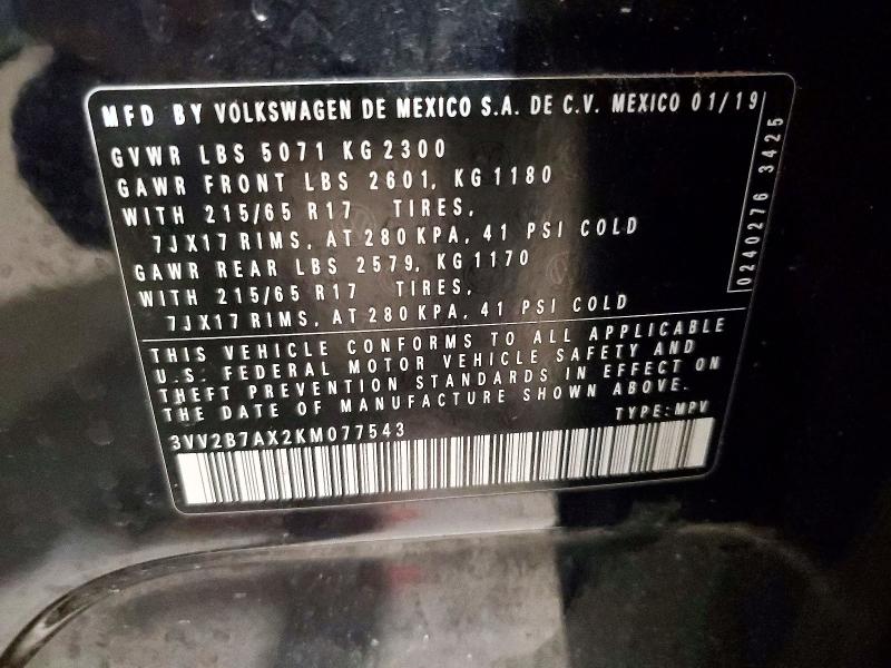Aukcja sprzedaży 2019 Volkswagen Tiguan, vin: 3VV2B7AX2KM077543, numer aukcji: 51633086