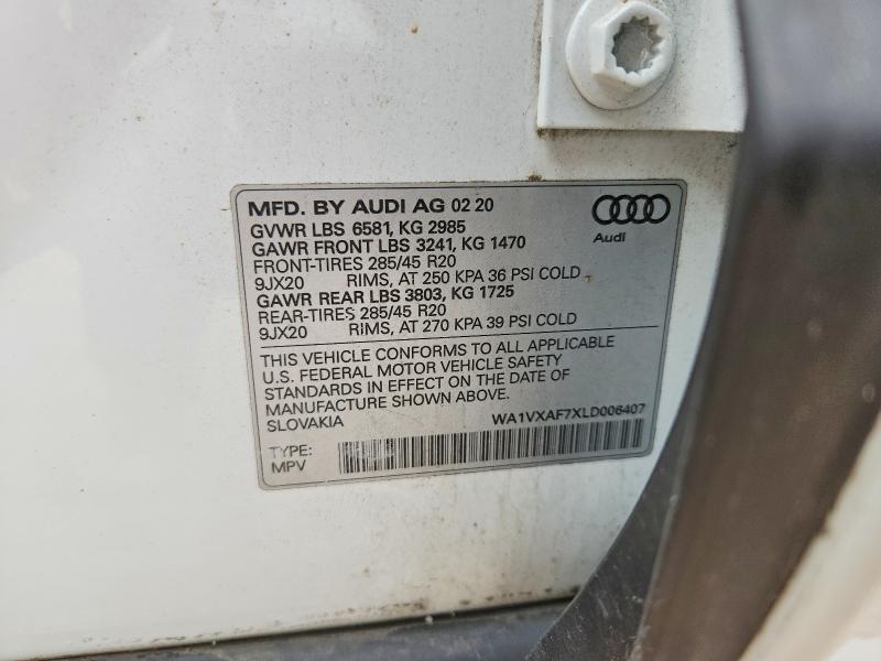 2020 Audi Q7 მანქანა იყიდება აუქციონზე, vin: WA1VXAF7XLD006407, აუქციონის ნომერი: 51759466