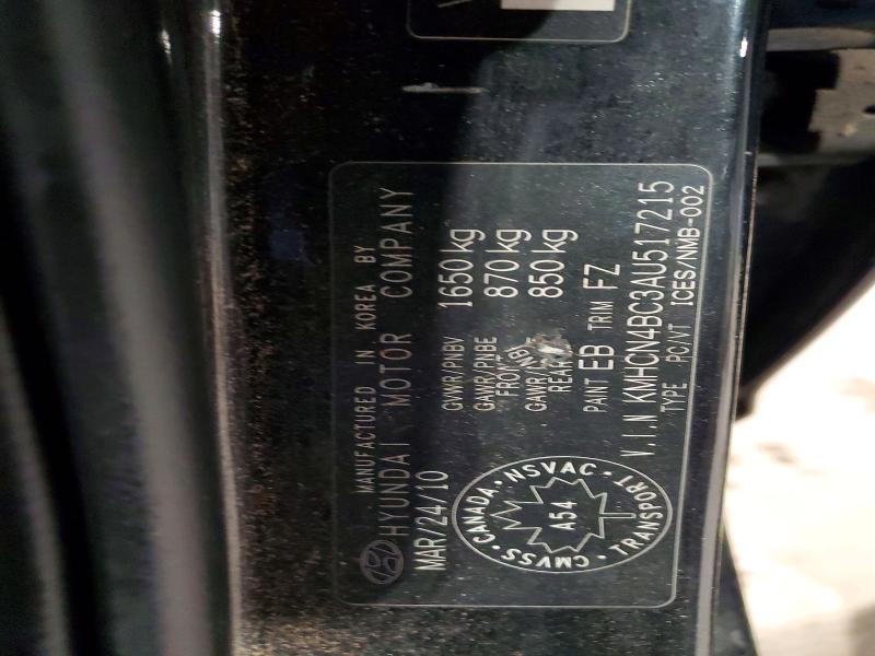 2010 Hyundai Accent მანქანა იყიდება აუქციონზე, vin: KMHCN4BC3AU517215, აუქციონის ნომერი: 47796926