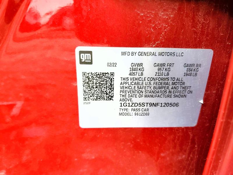 2022 Chevrolet Malibu მანქანა იყიდება აუქციონზე, vin: 1G1ZD5ST9NF120506, აუქციონის ნომერი: 51336126