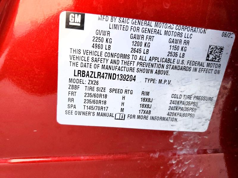 Aukcja sprzedaży 2022 Buick Envision, vin: LRBAZLR47ND139204, numer aukcji: 49631746