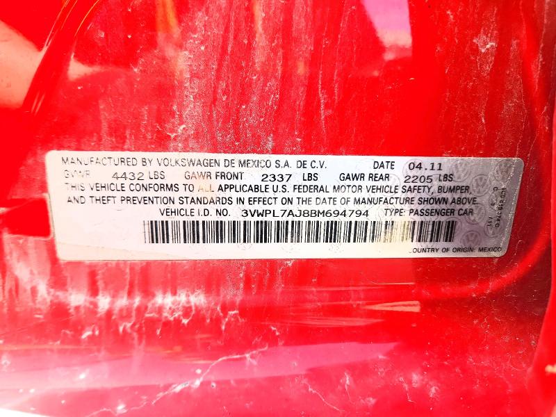 50384046 :رقم المزاد ، 3VWPL7AJ8BM694794 vin ، 2011 Volkswagen Jetta مزاد بيع