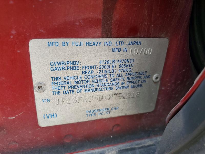 2001 Subaru Forester მანქანა იყიდება აუქციონზე, vin: JF1SF63501H752212, აუქციონის ნომერი: 48910326
