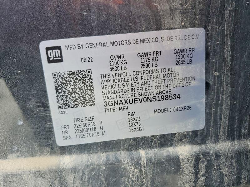 Aukcja sprzedaży 2022 Chevrolet Equinox, vin: 3GNAXUEV0NS198534, numer aukcji: 48710626