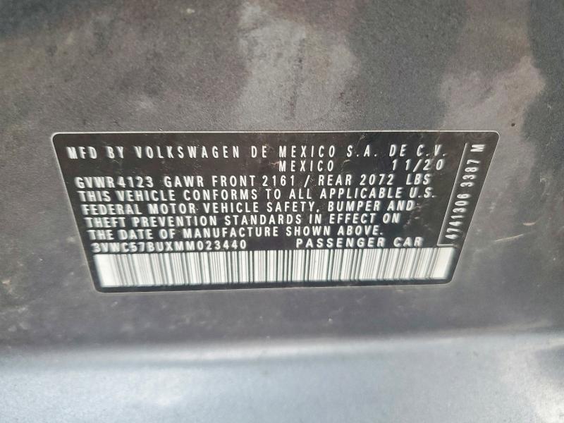 2021 Volkswagen Jetta მანქანა იყიდება აუქციონზე, vin: 3VWC57BUXMM023440, აუქციონის ნომერი: 50392996