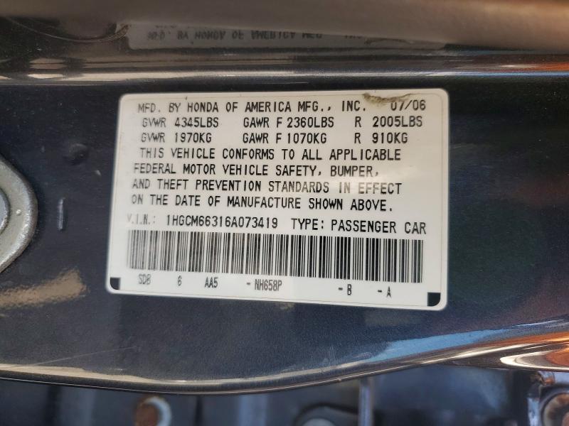 Продажа на аукционе авто 2006 Honda Accord, vin: 1HGCM66316A073419, номер лота: 50184696