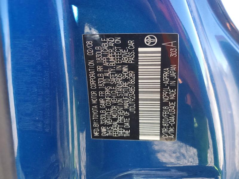 2008 Toyota Yaris მანქანა იყიდება აუქციონზე, vin: JTDJT923485186289, აუქციონის ნომერი: 50807356