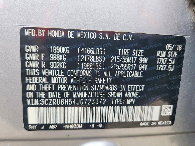 2018 Honda Hr-v მანქანა იყიდება აუქციონზე, vin: 3CZRU6H54JG723372, აუქციონის ნომერი: 49263456