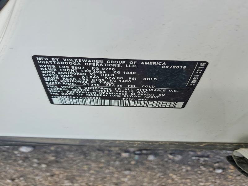 47934376 :رقم المزاد ، 1V2MR2CA7JC583852 vin ، 2018 Volkswagen Atlas مزاد بيع