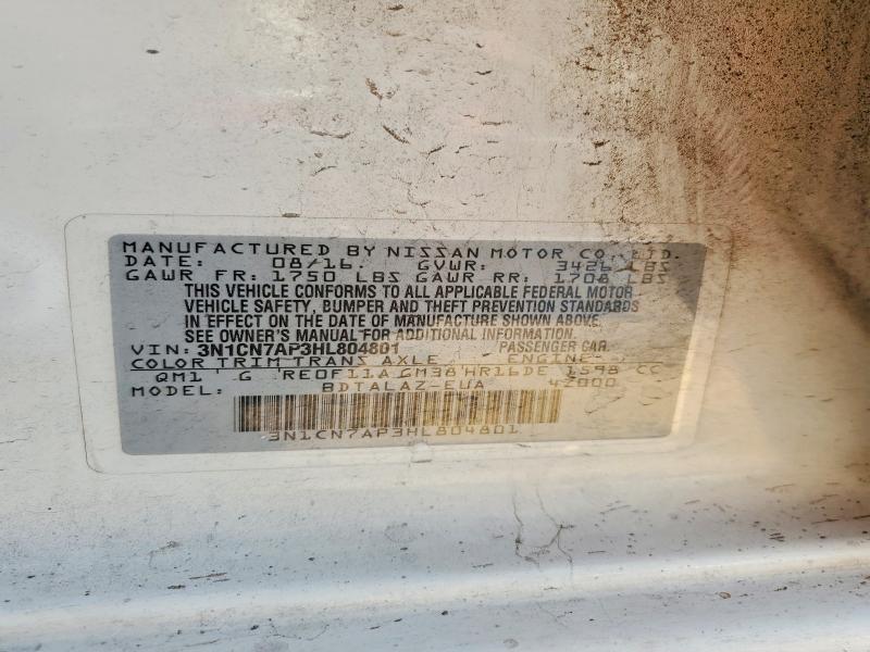 2017 Nissan Versa მანქანა იყიდება აუქციონზე, vin: 3N1CN7AP3HL804801, აუქციონის ნომერი: 49967946