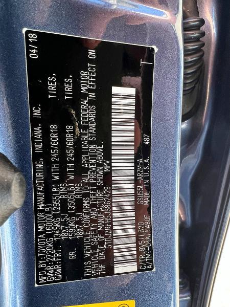 2018 Toyota Highlander მანქანა იყიდება აუქციონზე, vin: 5TDJZRFH5JS862429, აუქციონის ნომერი: 51825306