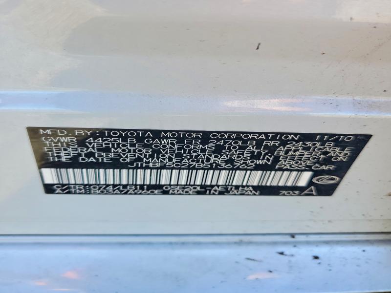 Aukcja sprzedaży 2011 Lexus Is 250, vin: JTHBF5C27B5136762, numer aukcji: 48532016