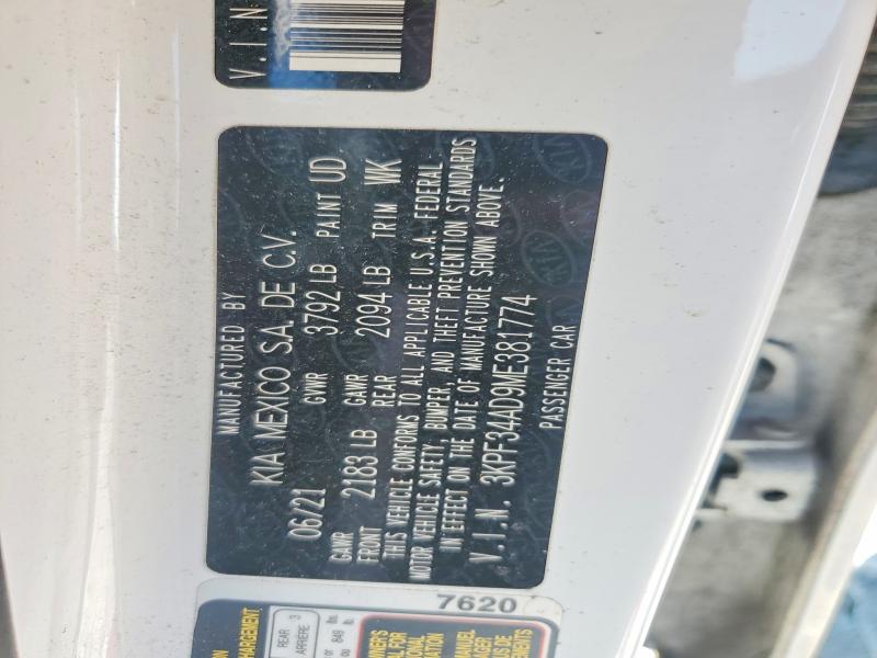 50405186 :رقم المزاد ، 3KPF34AD9ME381774 vin ، 2021 Kia Forte مزاد بيع
