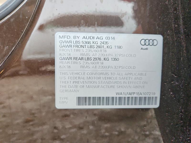 Aukcja sprzedaży 2014 Audi Q5, vin: WA1LFAFP1EA107219, numer aukcji: 50107236