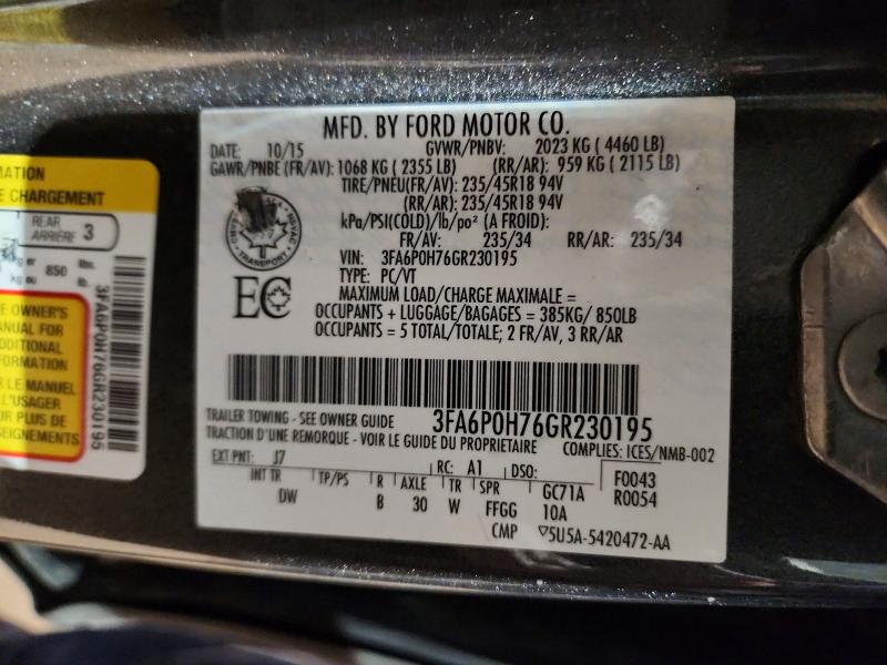 Aukcja sprzedaży 2016 Ford Fusion Se 4dr, vin: 3FA6P0H76GR230195, numer aukcji: 48276546
