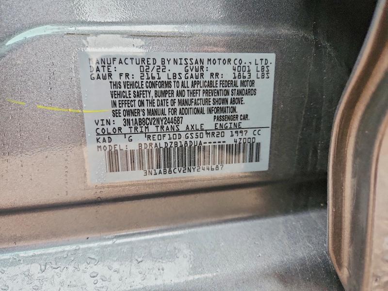 Auction sale of the 2022 Nissan Sentra, vin: 3N1AB8CV2NY244687, lot number: 51630766