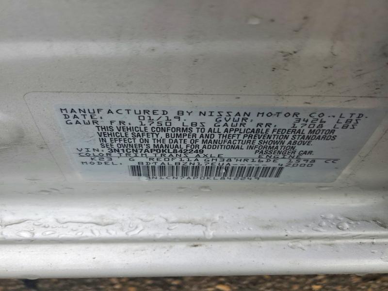 51275676 :رقم المزاد ، 3N1CN7AP0KL842249 vin ، 2019 Nissan Versa مزاد بيع