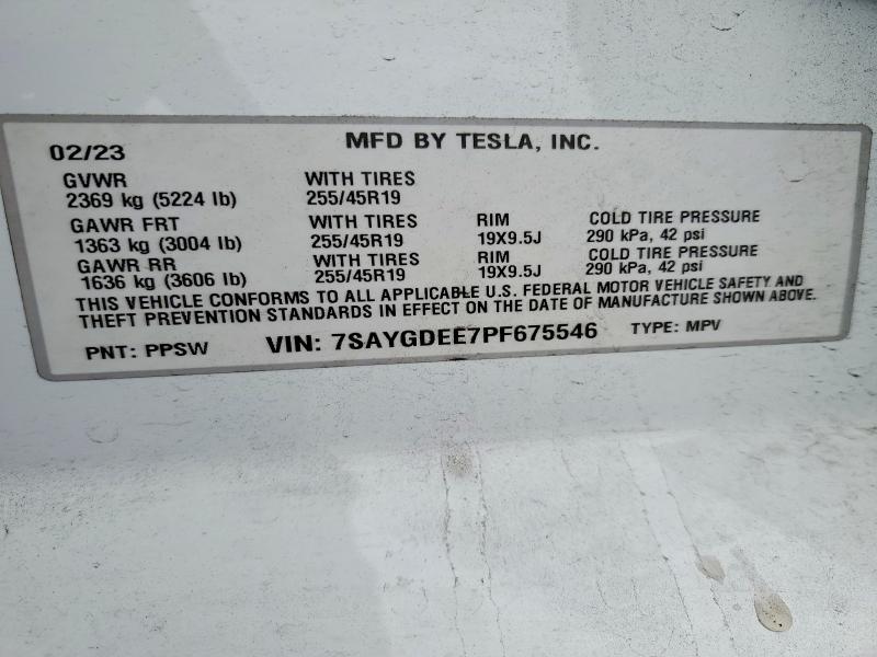 2023 Tesla Model Y მანქანა იყიდება აუქციონზე, vin: 7SAYGDEE7PF675546, აუქციონის ნომერი: 48022336