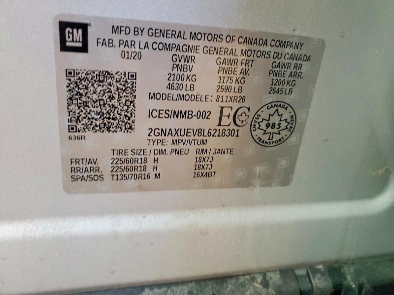 2020 Chevrolet Equinox მანქანა იყიდება აუქციონზე, vin: 2GNAXUEV8L6218301, აუქციონის ნომერი: 47956036