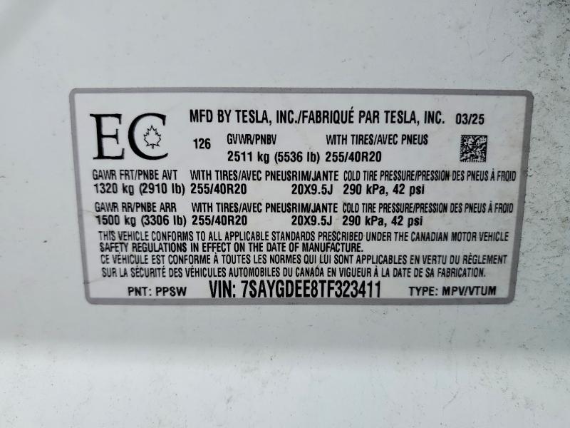 Продаж на аукціоні авто 2026 Tesla Model Y, vin: 7SAYGDEE8TF323411, номер лоту: 48121216