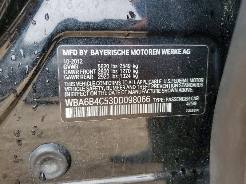 Auction sale of the 2013 Bmw 650, vin: WBA6B4C53DD098066, lot number: 48693156